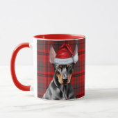 Dog Lover's Red Plaid Doberman Pinscher Holiday マグカップ (左)
