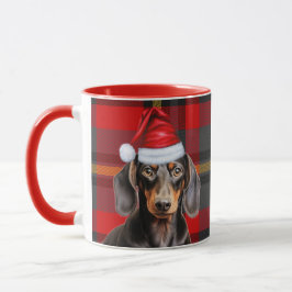 Dog Lover's Red Plaid Smooth Dachshund Holiday マグカップ