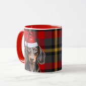 Dog Lover's Red Plaid Smooth Dachshund Holiday マグカップ (正面左)