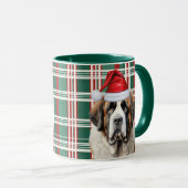 Dog Lover's Saint Bernard Santa Holiday Plaid マグカップ (正面右)