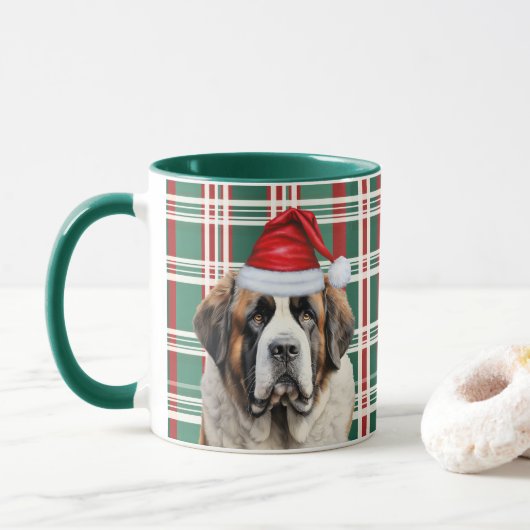 Dog Lover's Saint Bernard Santa Holiday Plaid マグカップ (ドーナツ)