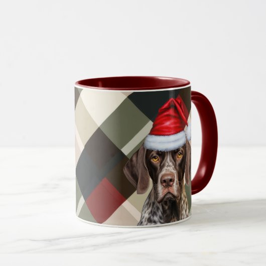 Dog Lover's Shorthair Pointer Holiday Plaid マグカップ (正面右)