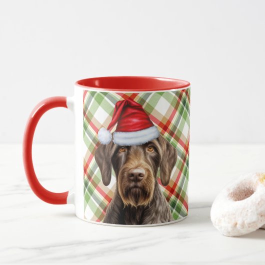 Dog Lover's Wirehair Pointer Holiday Red Plaid マグカップ (ドーナツ)