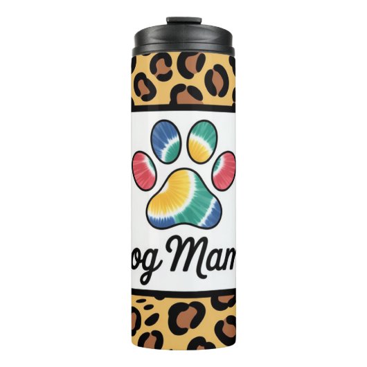 Dog Mama Tie-Dye Paw Print Leopard Pattern Design タンブラー (正面)