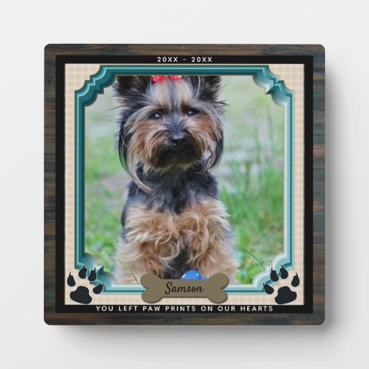 DOG Memorial PHOTO Plate Paw Print Onハート フォトプラーク (正面)