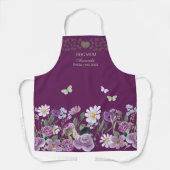 Dog Mom Elegant Floral Purple Personalized Apron エプロン (正面)