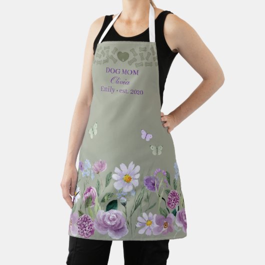 Dog Mom Elegant Floral Sage Personalized Apron エプロン (インサイチュ)