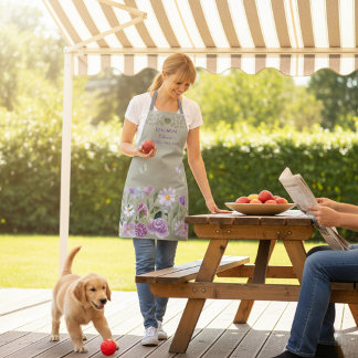 Dog Mom Elegant Floral Sage Personalized Apron エプロン