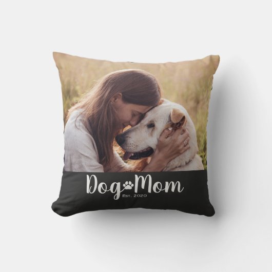 Dog Mom Established スクリプト写真 クッション (正面)
