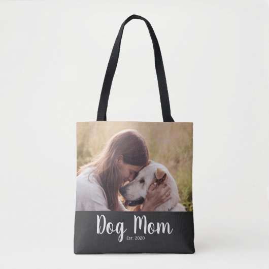 Dog Mom Established スクリプト写真 トートバッグ (正面)
