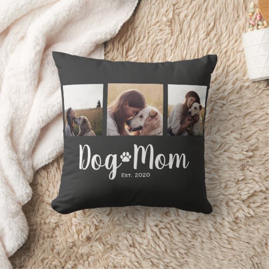 Dog Mom Established Elegant Script Black 3 Photo  クッション (ブランケット)