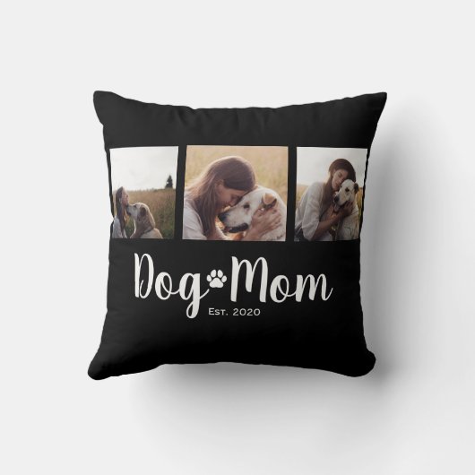 Dog Mom Established Elegant Script Black 3 Photo クッション (裏面)