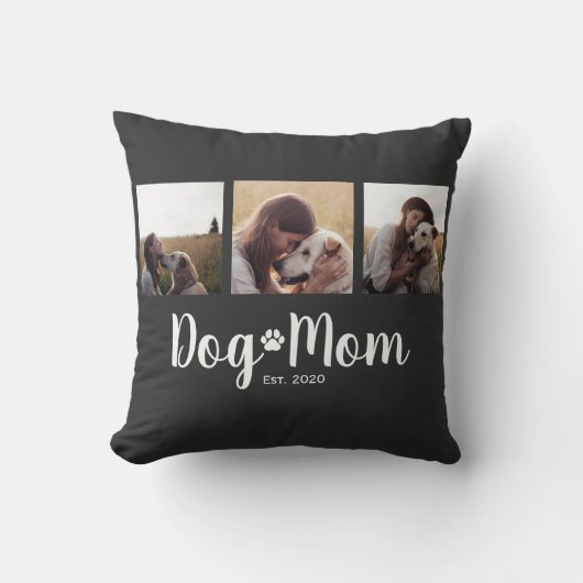 Dog Mom Established Elegant Script Black 3 Photo  クッション (正面)