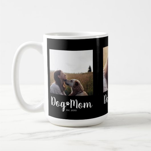 Dog Mom Established Script Black 3 Photo  コーヒーマグカップ (左)