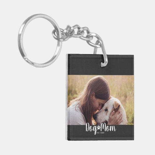 Dog Mom Established Script Photo キーホルダー (正面左)