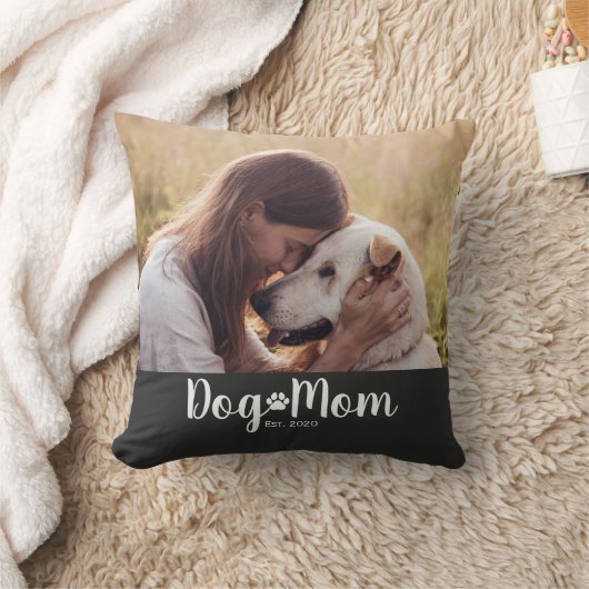 Dog Mom Established Script Photo クッション (ブランケット)