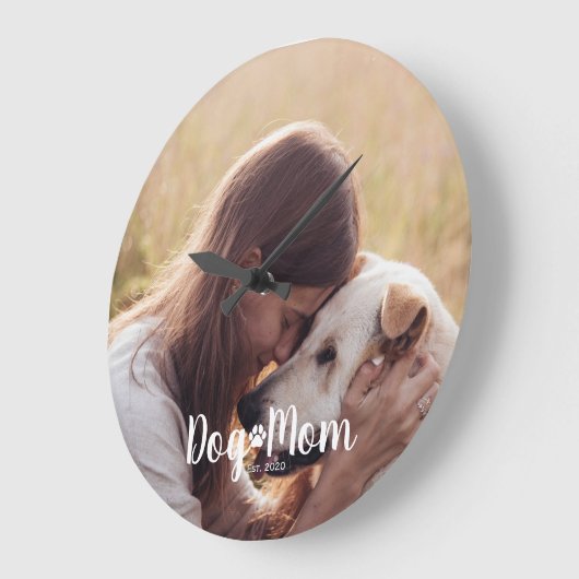 Dog Mom Established Script Photo ラージ壁時計 (傾斜)