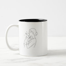 Dog Mom Gift Coffee Mug Minimalist Line Art Woman ツートーンマグカップ