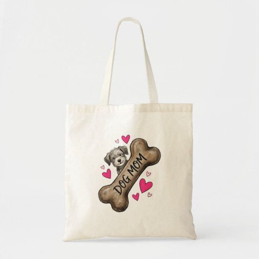 Dog Mom Gray Dog Bone Tote Bag トートバッグ (正面)