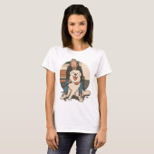 Dog Mom Hugging Fluffy Puppy Cute Pet Moment Tシャツ (正面フル)