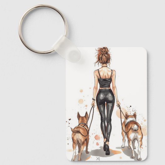 Dog Mom Keychain | Stylish Dog Walker Girl Boss キーホルダー (正面)