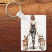 Dog Mom Keychain | Stylish Dog Walker Girl Boss キーホルダー (正面)