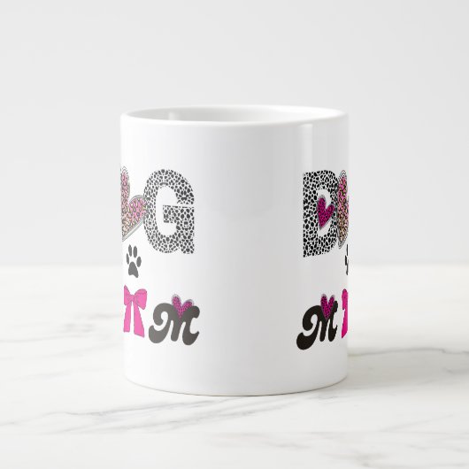 Dog Mom Leopard Heart Mug -Mom Lover Gift  ジャンボコーヒーマグカップ (正面)