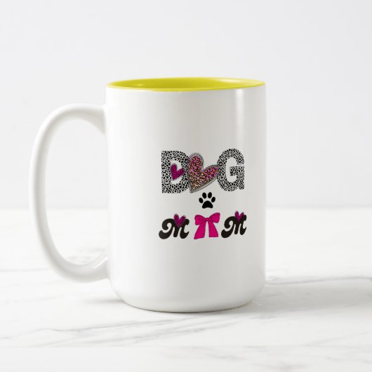 Dog Mom Leopard Heart Mug -Mom Lover Gift  ツートーンマグカップ (左)