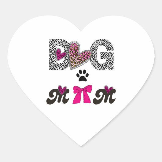 Dog Mom Leopard Heart Sticker-Mom Lover Gift  ハートシール (正面)