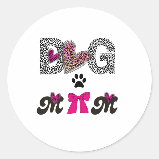 Dog Mom Leopard Heart Sticker-Mom Lover Gift  ラウンドシール (正面)