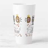 Dog Mom Leopard Print Paw Design/Leopard Dog Mom カフェラテマグ (正面)