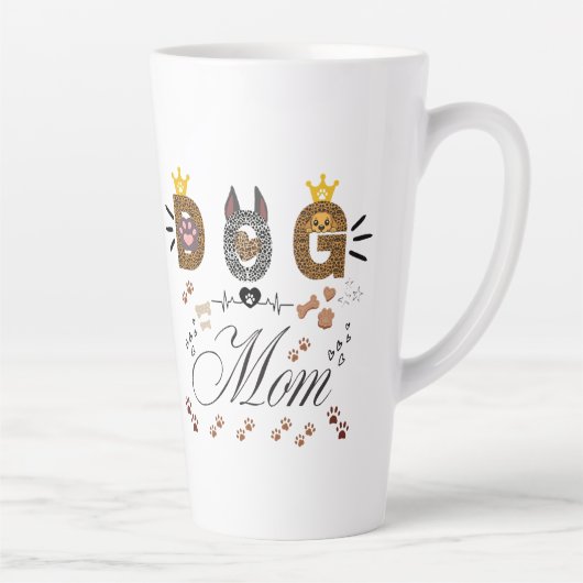 Dog Mom Leopard Print Paw Design/Leopard Dog Mom カフェラテマグ (右)