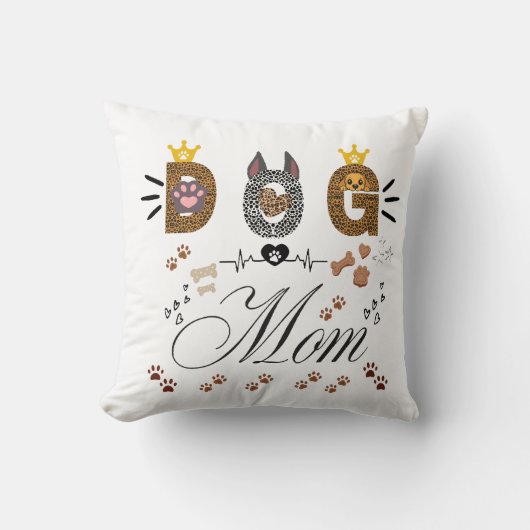 Dog Mom Leopard Print Paw Design/Leopard Dog Mom クッション (正面)