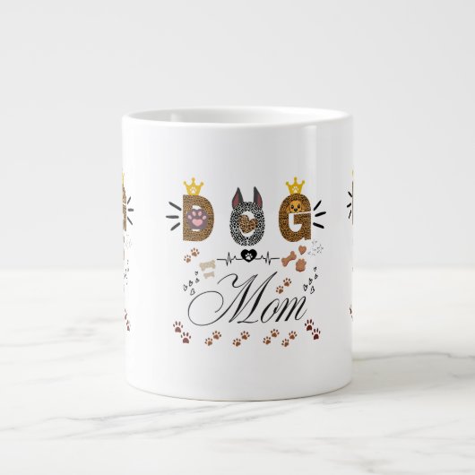 Dog Mom Leopard Print Paw Design/Leopard Dog Mom ジャンボコーヒーマグカップ (正面)