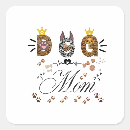 Dog Mom Leopard Print Paw Design/Leopard Dog Mom スクエアシール (正面)