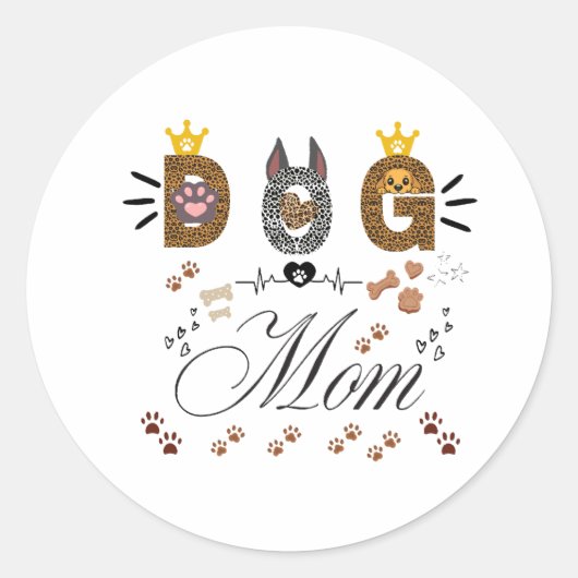 Dog Mom Leopard Print Paw Design/Leopard Dog Mom ラウンドシール (正面)