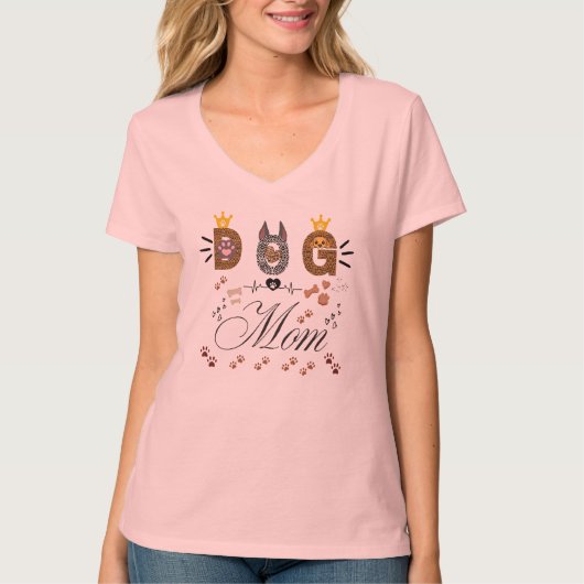 Dog Mom Leopard Print Paw Design/Leopard Dog Mom Tシャツ (正面)