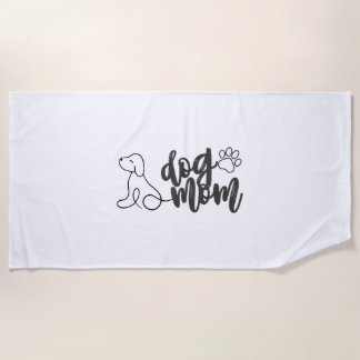 Dog Mom Line Art Design  Minimalist Dog Lover ビーチタオル