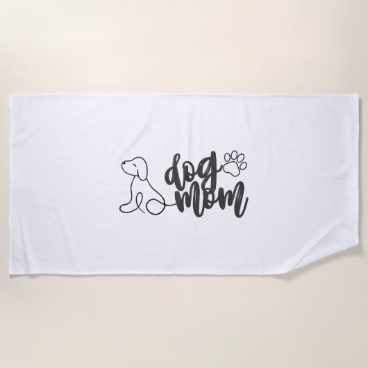 Dog Mom Line Art Design  Minimalist Dog Lover ビーチタオル (正面)