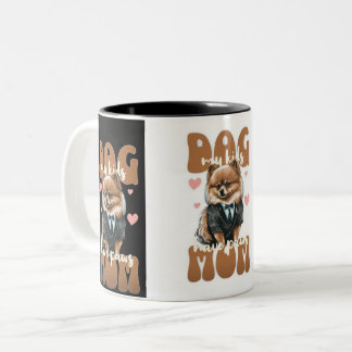 Dog Mom Mug – Coffee & Dogs Design – Cute Pet Love ツートーンマグカップ