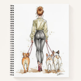 Dog Mom Notebook | Fashion Illustration Dog Walker ノートブック
