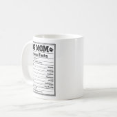 Dog Mom Nutritional Facts Funny Puppy Parent コーヒーマグカップ (正面左)