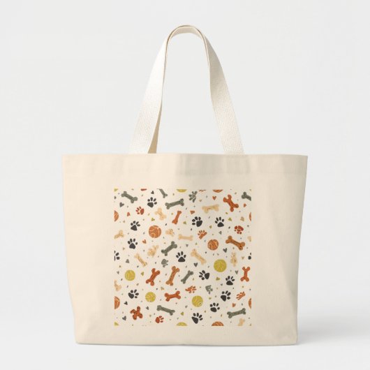 Dog Mom Park Bag | Terracotta & Sage Bone Pattern ラージトートバッグ (正面)
