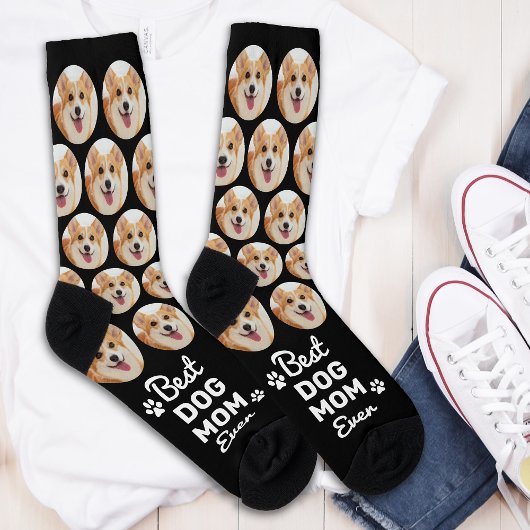 DOG MOM Personalized Cute Pet Photo Novelty Crew ソックス