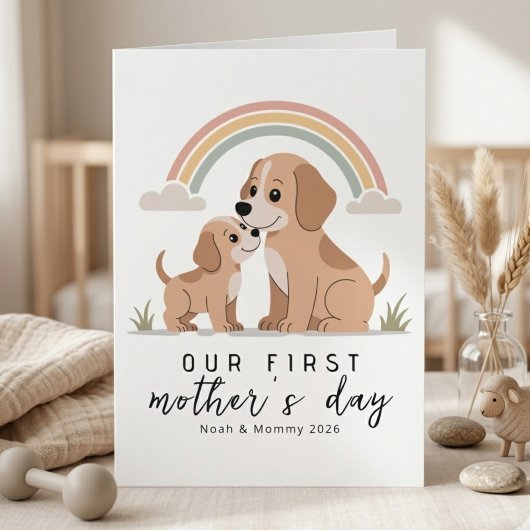 Dog Mom Puppy First Mother’s Day Pastel Rainbow カード