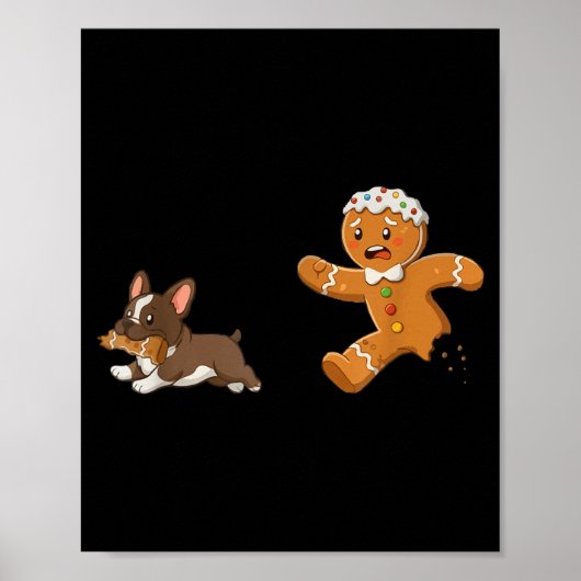 Dog Mom Shirt Gingerbread Chasing French Bulldog C ポスター (正面)