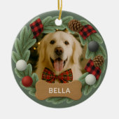 Dog Name Photo Holiday Christmas Wreath セラミックオーナメント (正面)