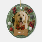 Dog Name Photo Holiday Christmas Wreath セラミックオーナメント (左)