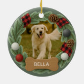 Dog Name Photo Holiday Christmas Wreath セラミックオーナメント (裏面)