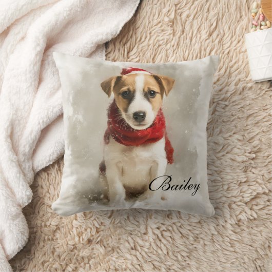Dog Name Throw Pillow – Personalized Dog Artwork クッション (ブランケット)